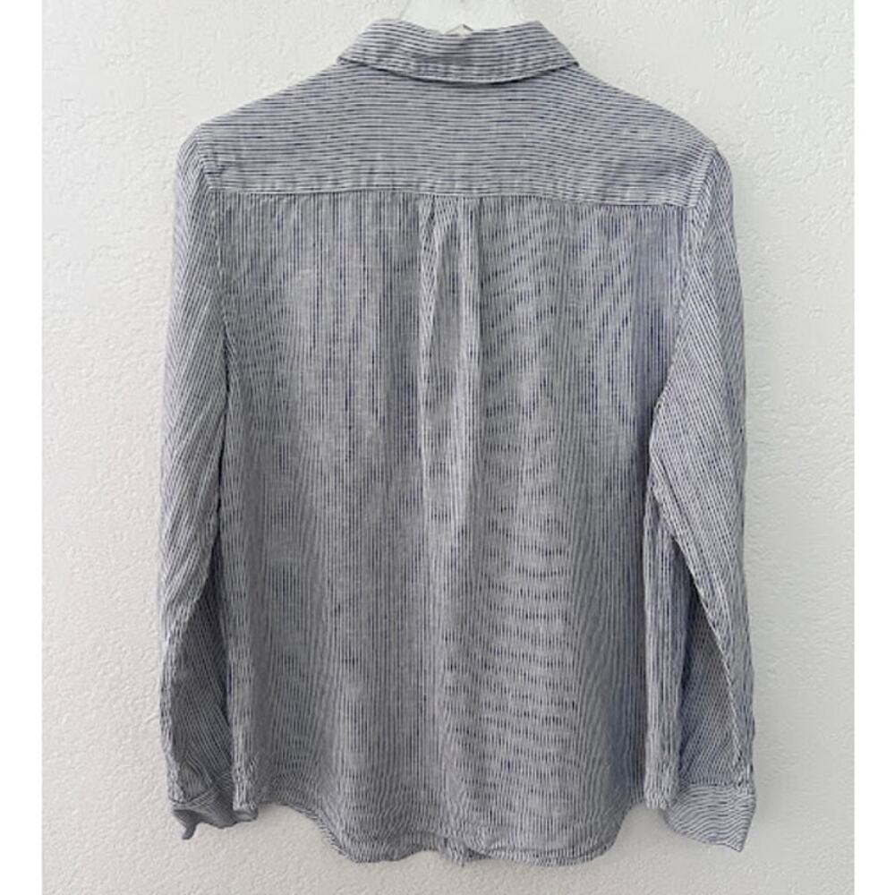Quince 100% European Linen Long Sleeve Shirt M Blue Pinstripe Women's Top - Picture 3 of 8